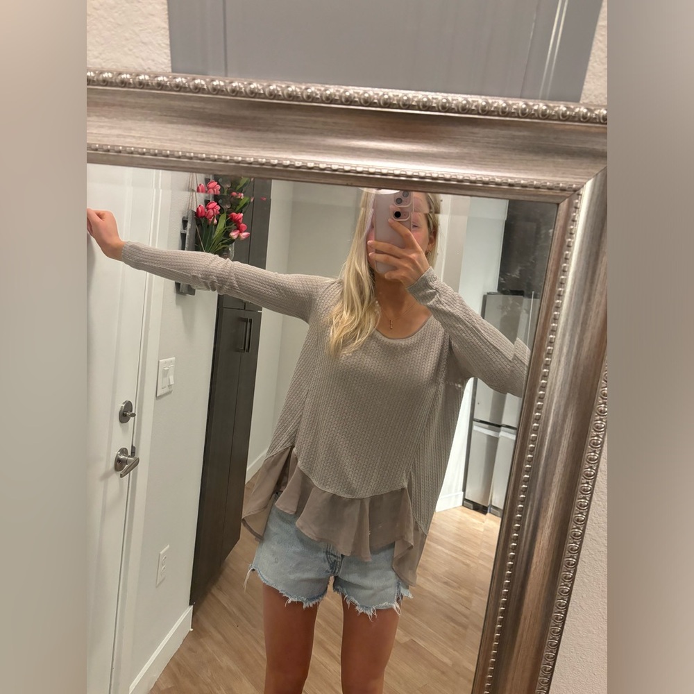 Beige Nordstrom Ruffle Top - Picture 4 of 4